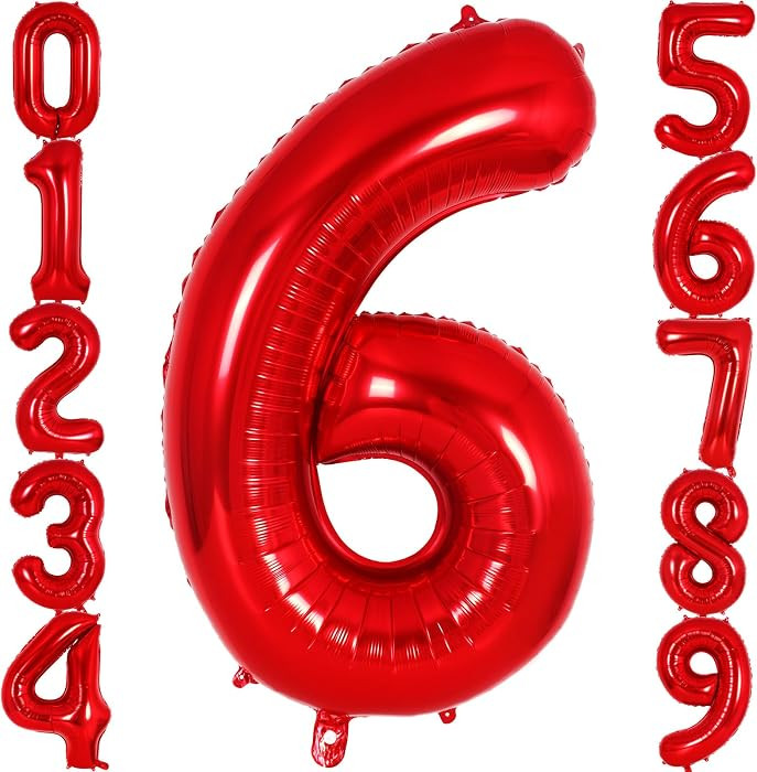 Red Number 6 Balloon 40 Inch, Big Large Foil Helium Number Balloons, Jumbo Giant Mylar Number 6 B... | Amazon (US)