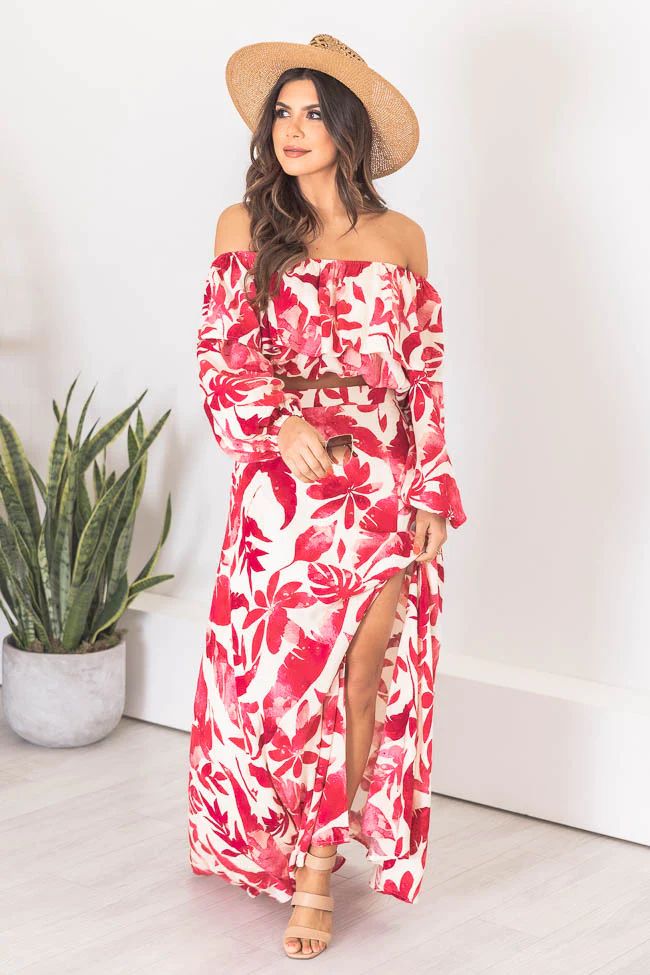 Passport To Paradise Pink/White Printed Maxi Skirt | Pink Lily