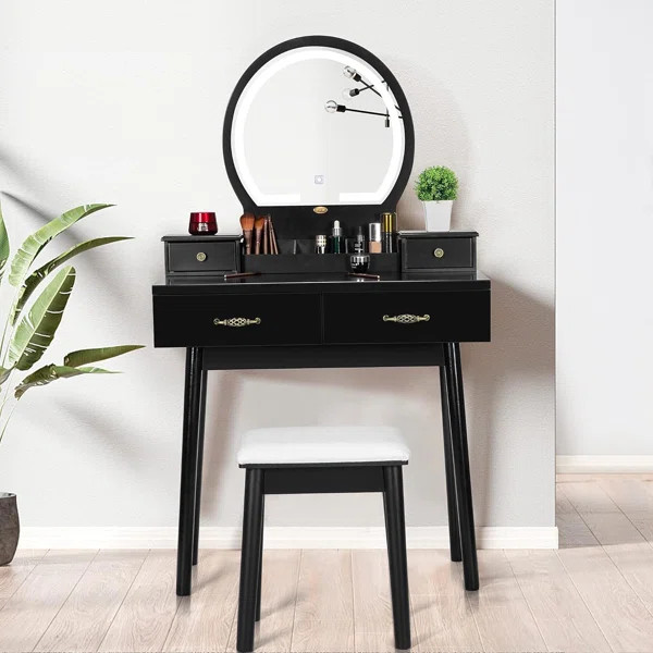 Gaisa Vanity Set with 3-Color Dimmable Lighted Mirror | Wayfair North America