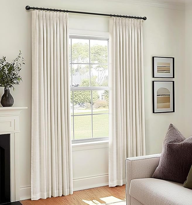 100% Blackout Shield Linen Pinch Pleated Curtains Blackout, Curtains 108 Inches Long 2 Panel Set ... | Amazon (US)