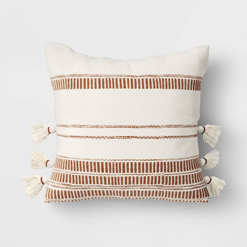 Outdoor Throw Pillow Stripe Fringe Neutrals - Threshold™ | Target