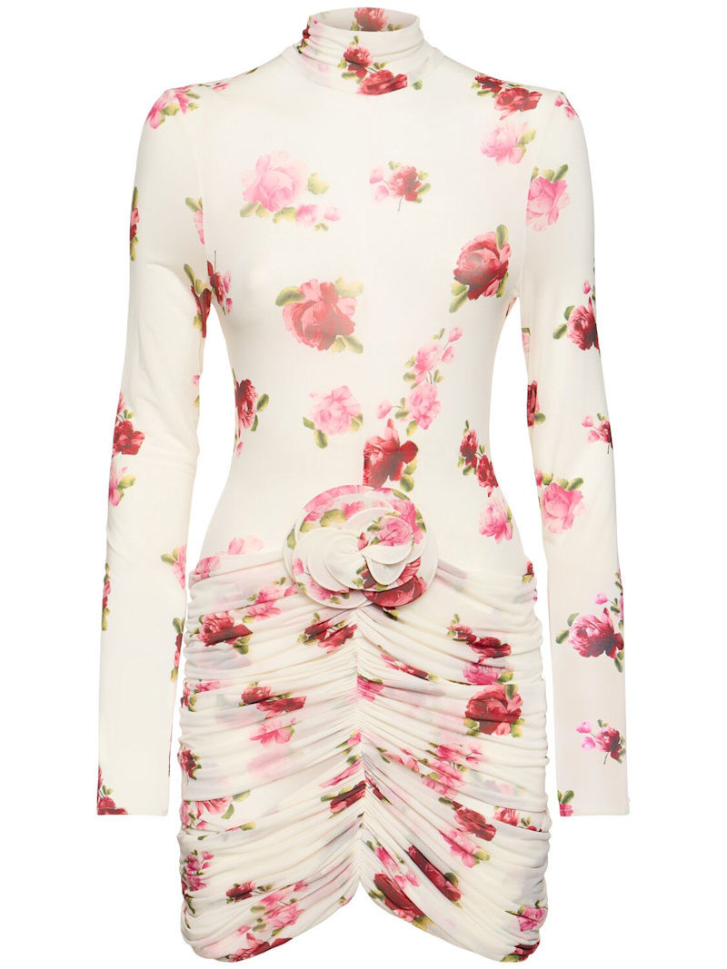 Printed jersey mini dress w/ rose | Luisaviaroma