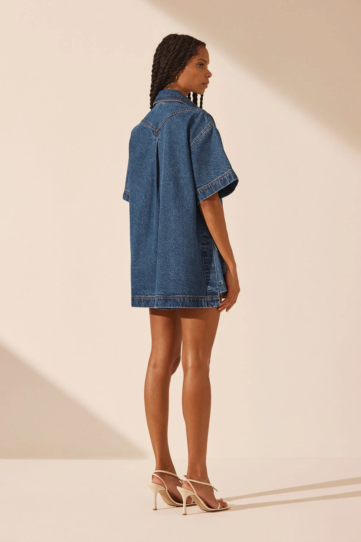 Raquel High Waisted Flared Short | Vintage Blue | Shorts | Shona Joy | Shona Joy