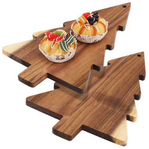 MAGICLULU Christmas Tree Charcuterie Board, 2Pcs Christmas Tree Cutting Board, 14.9 x 9.4 Inch Wooden Serving Tray Platter for Kitchen Fruit Food Cheese Salad Appetizer | Amazon (US)