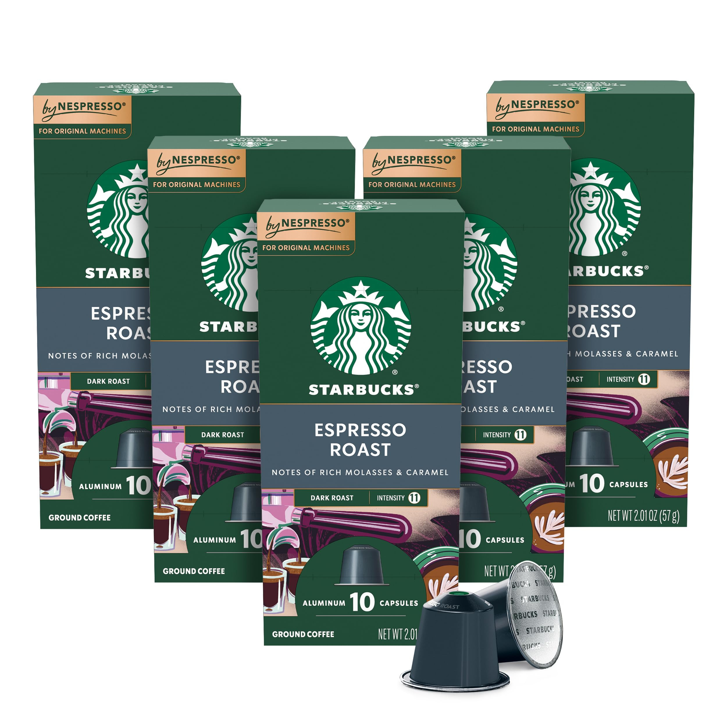 Starbucks by Nespresso Original Line Dark Roast Espresso, 50-count Espresso Pods | Amazon (US)