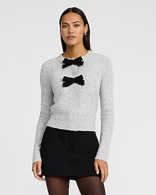 Double Bow Crew Neck Cardigan | Express