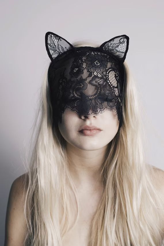 UNDER MY VEIL black lace cat mask with veil and ears | Etsy | Etsy (US)