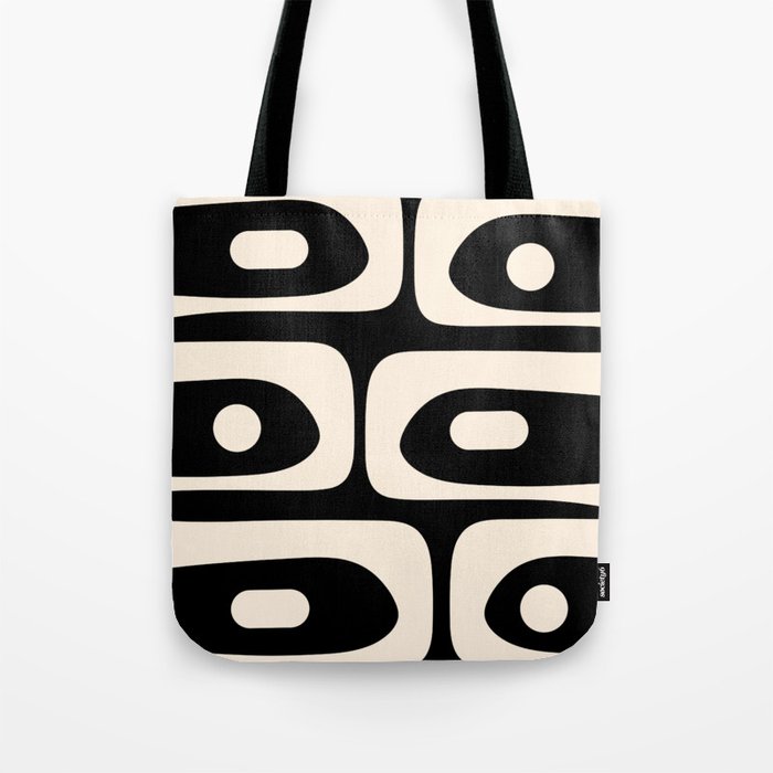 Mid Century Modern Piquet Abstract Pattern in Black and Almond Cream Tote Bag | Society6