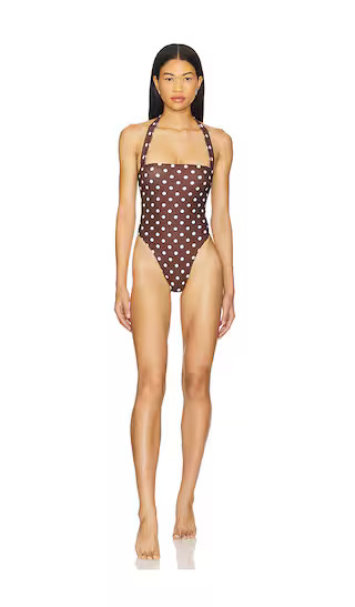 Brigitte One Piece in Brown & Cream Dot | Revolve Clothing (Global)