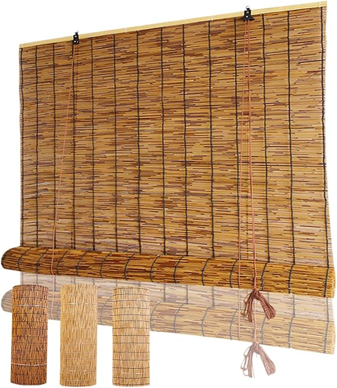 Custom Size Outdoor Bamboo Reed Roller Blinds for Patio Porch, Blackout Privacy Shades, Natural R... | Amazon (US)