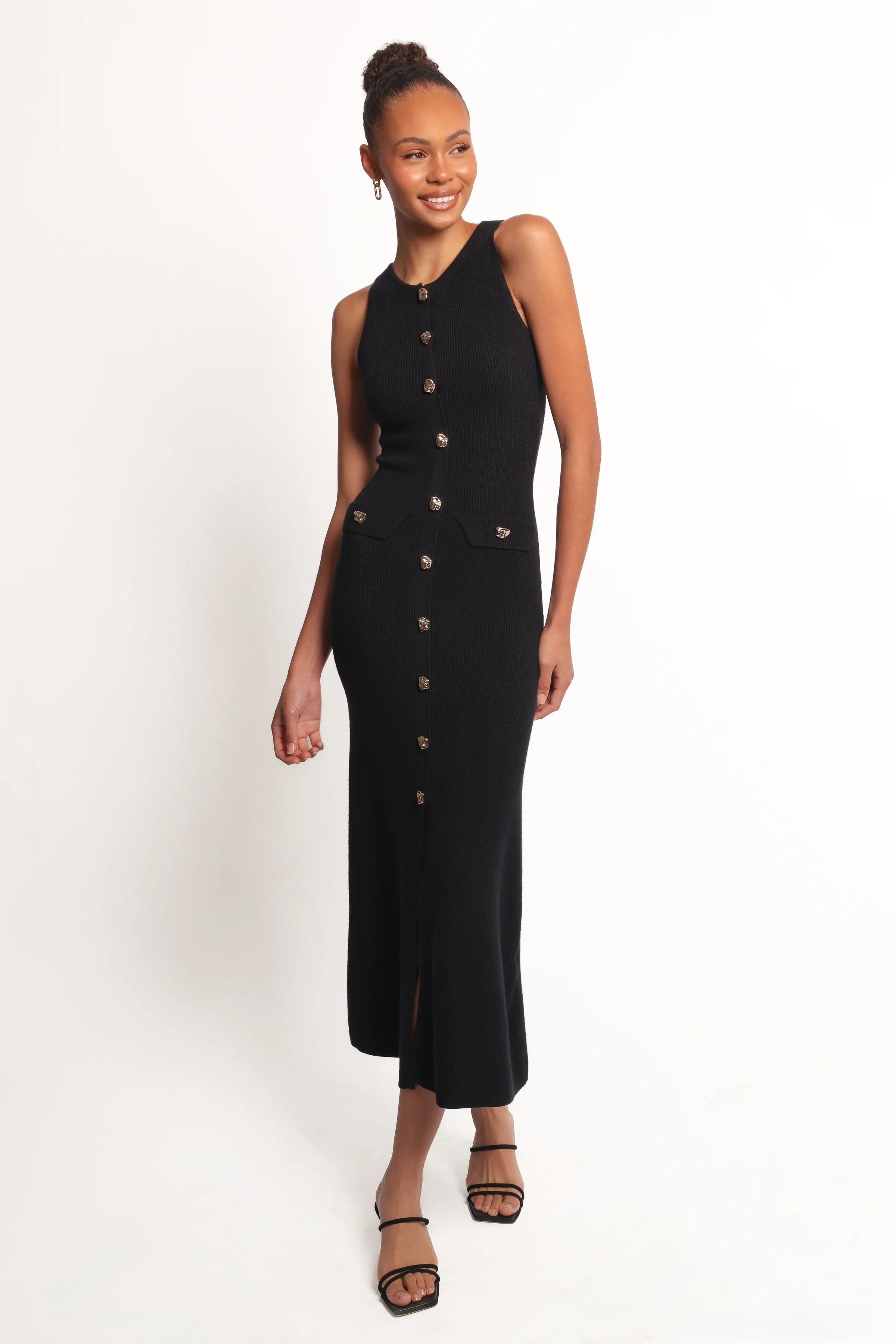 Aspen Button Up Knit Dress - Black | Petal & Pup (US)