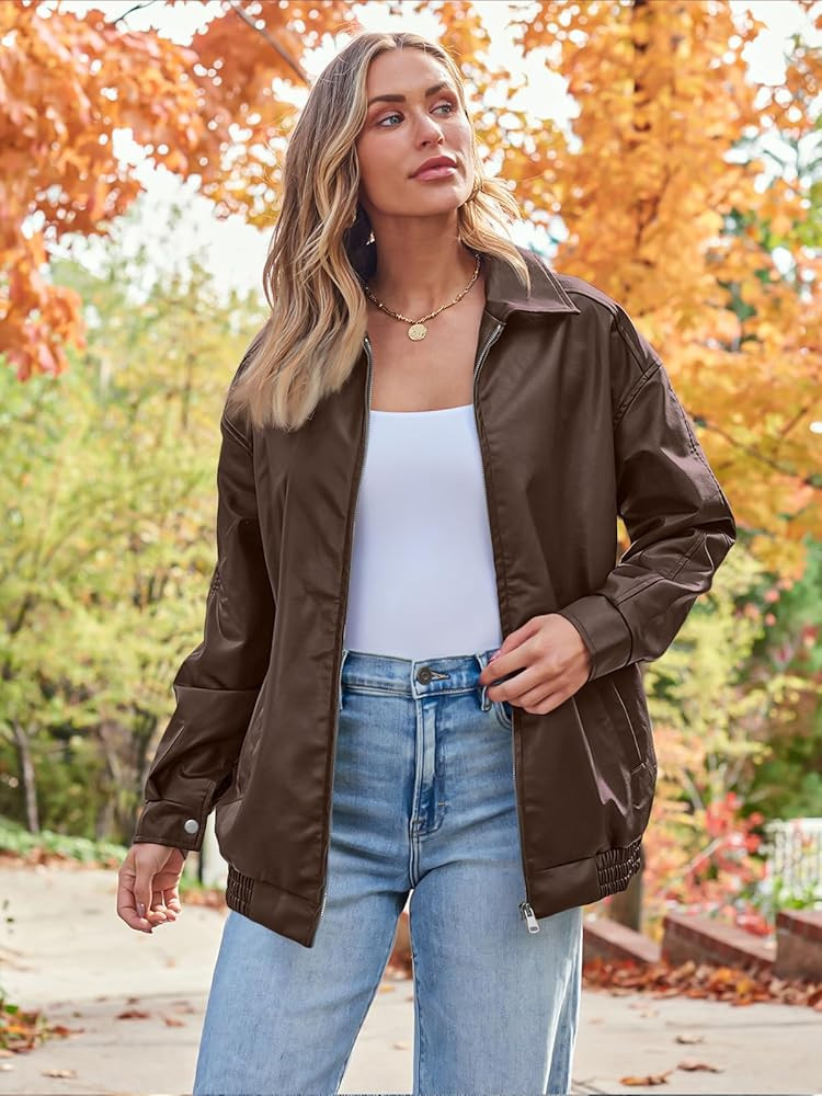 AUTOMET Oversized Leather Jackets Motorcycle Coats | Amazon (US)
