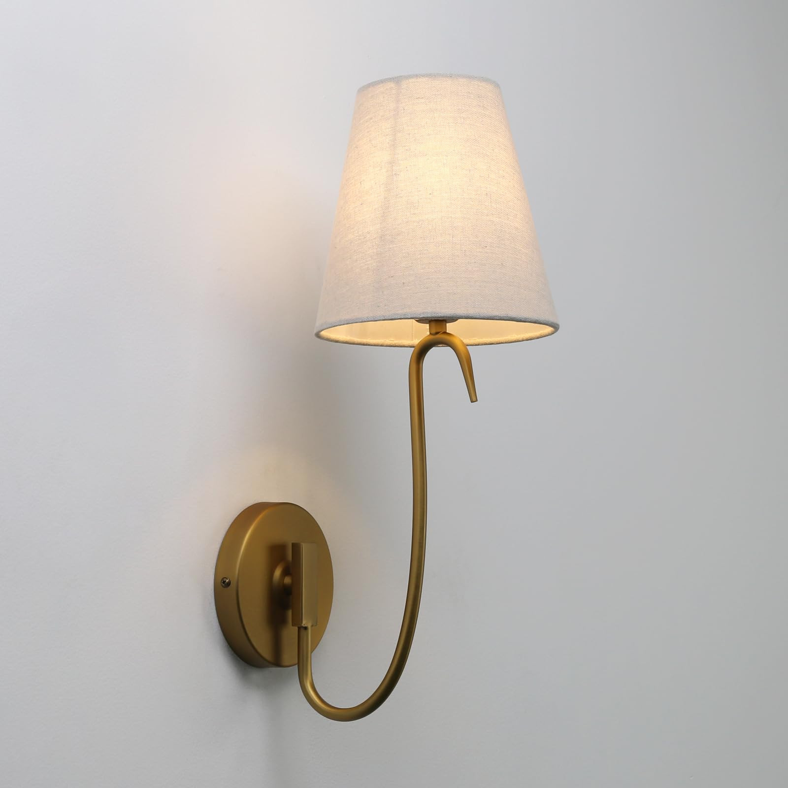Swan Neck Wall Sconce Fixture 1-Light with Linen Fabric Shade, Indoor Hardwired Rustic Boho Wall ... | Amazon (US)