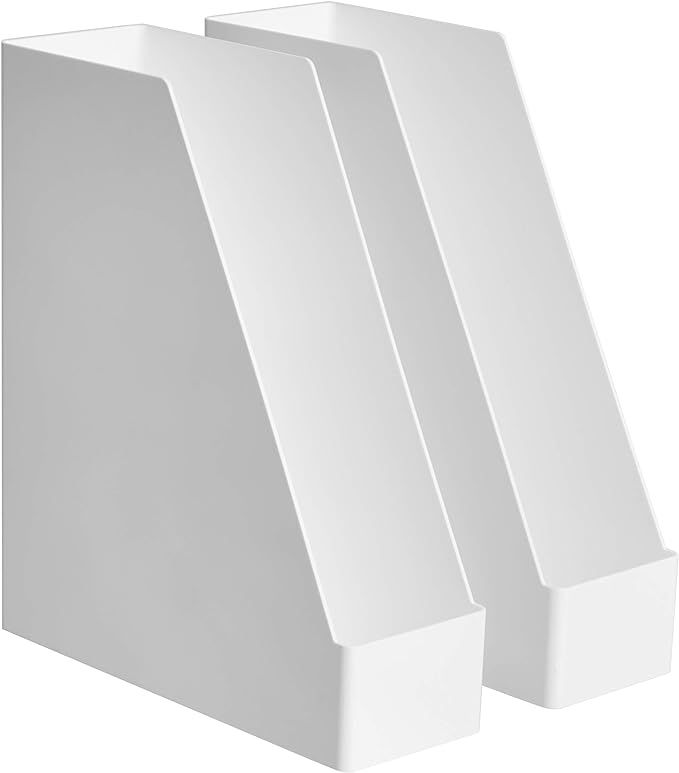 AmazonBasics Plastic Desk Organizer - Magazine Rack, White, 2-Pack | Amazon (US)