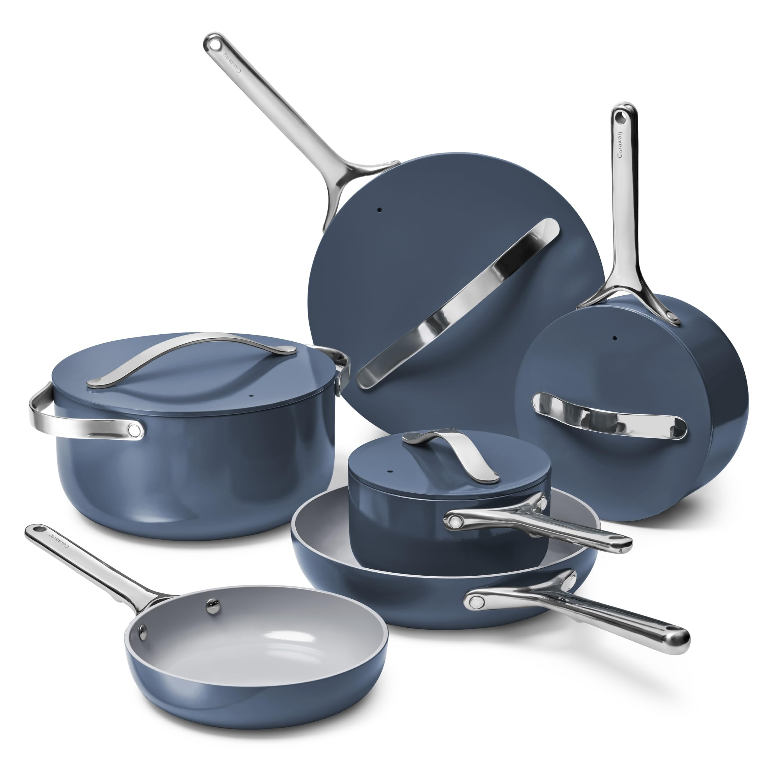 Caraway Deluxe Nonstick Ceramic Cookware Set (16 Piece) Pots, Frying Pans, Lids and Kitchen Stora... | Amazon (US)