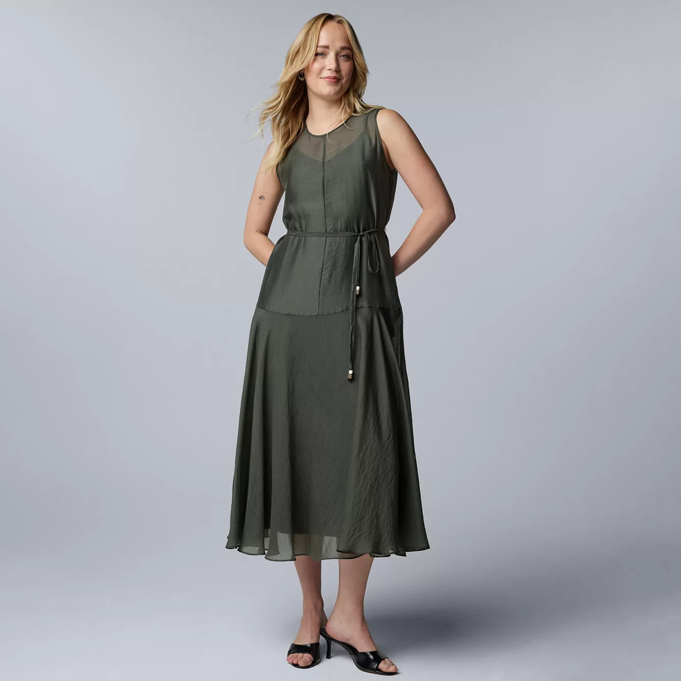 Petite Simply Vera Vera Wang Belted Dropwaist Maxi Dress | Kohl's