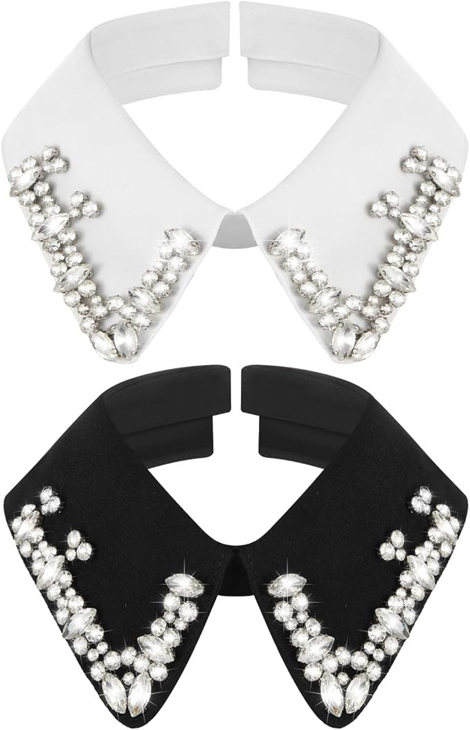 Geyoga 2 Pcs Dickey Rhinestones Collar for Women Detachable Fake False Collar Choker White Black ... | Amazon (US)