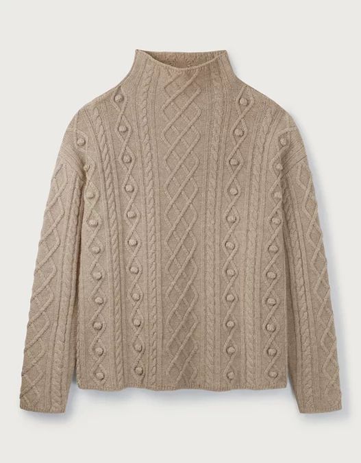 Bobble Cable Wool Funnel-Neck Jumper | The White Company (UK)