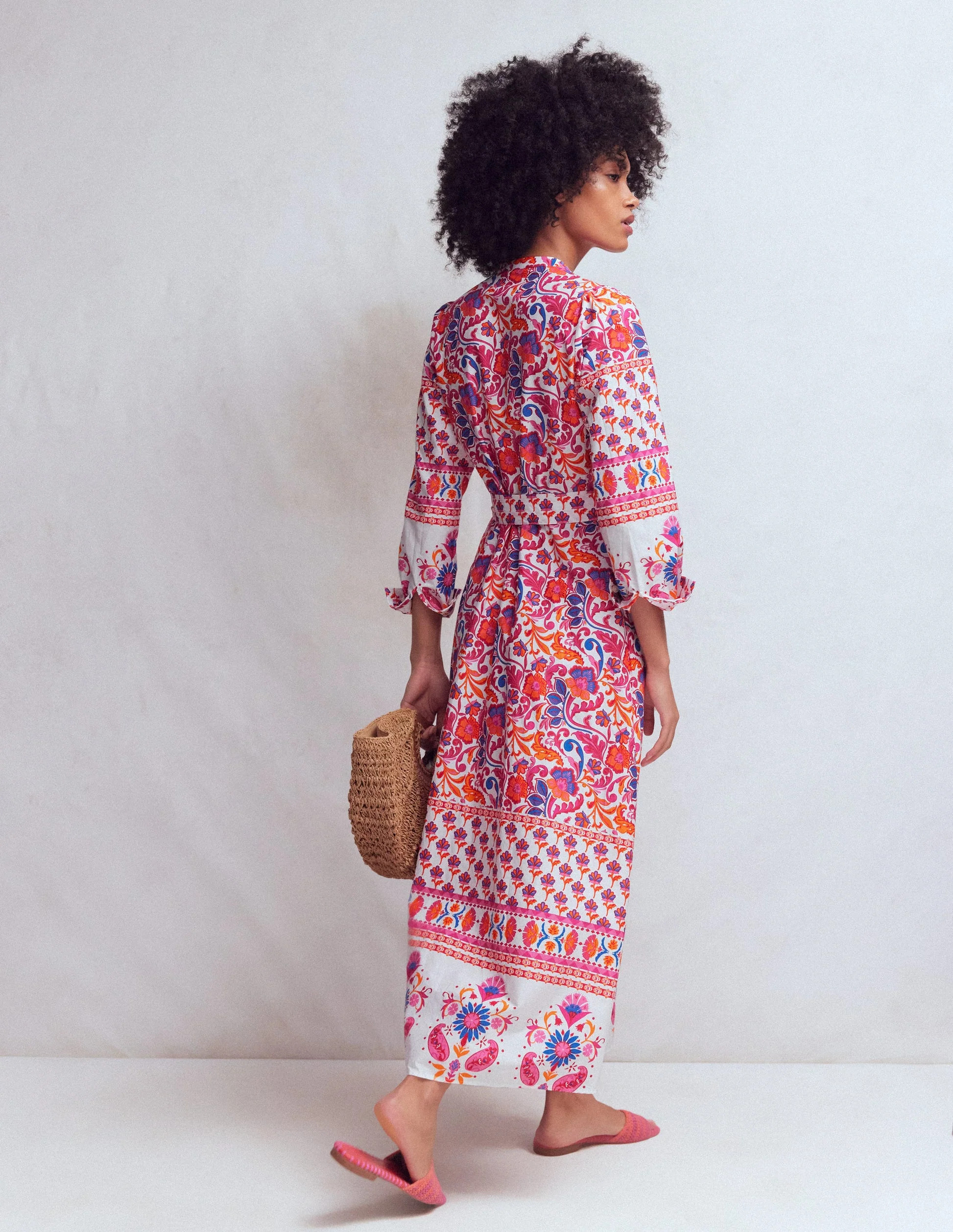 Ava Cotton Midi Dress-Pink Flourishing Meadow Border | Boden (US)