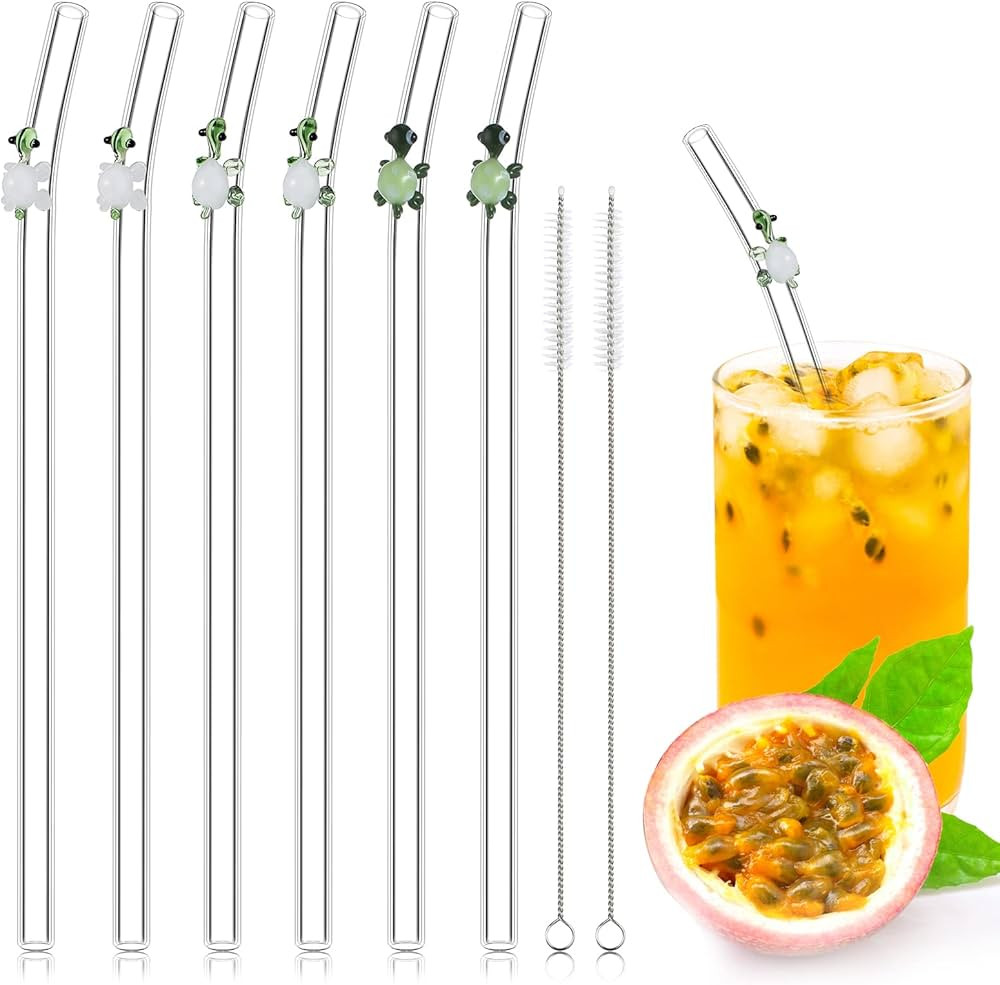 6 Pcs Glass Straw with Design Shatter Resistant Straws Reusable Clear Bent Cute Straws 8 mm x 7.9... | Amazon (US)