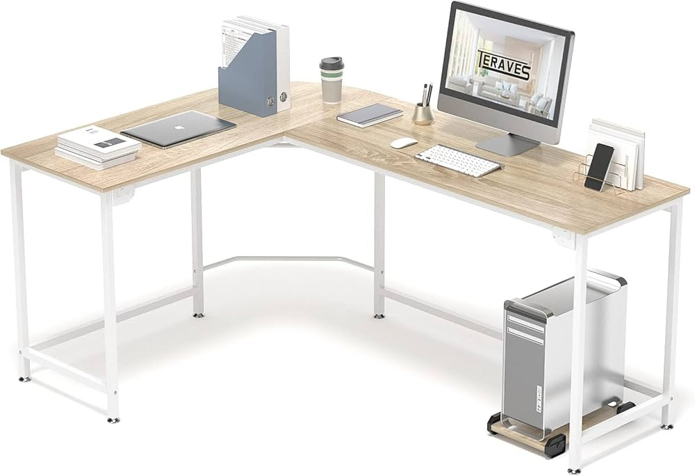 Teraves Modern L-Shaped Desk 66'' Corner Computer Desk Home Office Study Workstation Wood & Steel... | Amazon (US)