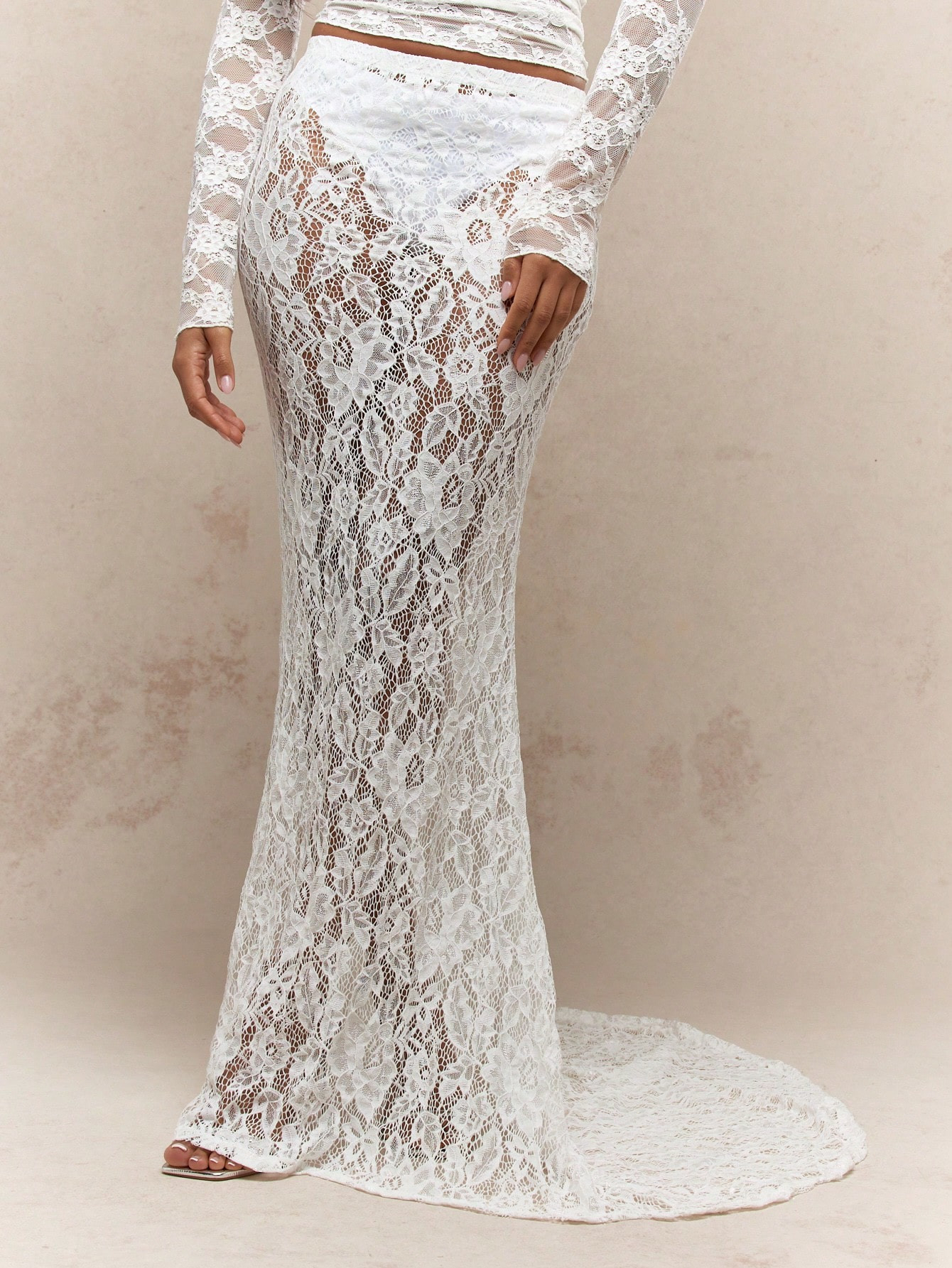 MISSGUIDED Sheer Lace Mermaid Hem Maxi Skirt With Train | SHEIN USA | SHEIN