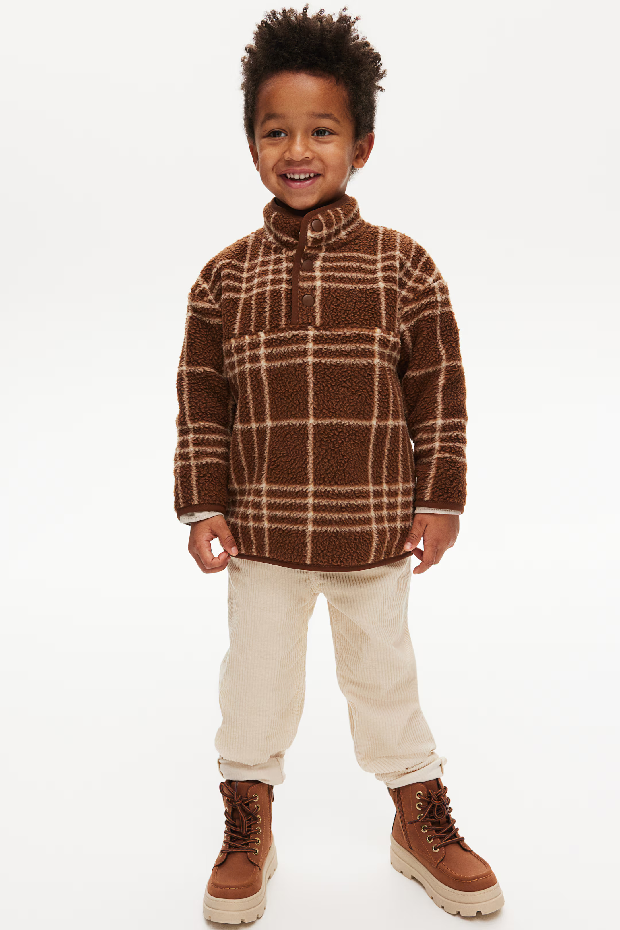 Pile Top - Brown/checked - Kids | H&M US | H&M (US + CA)