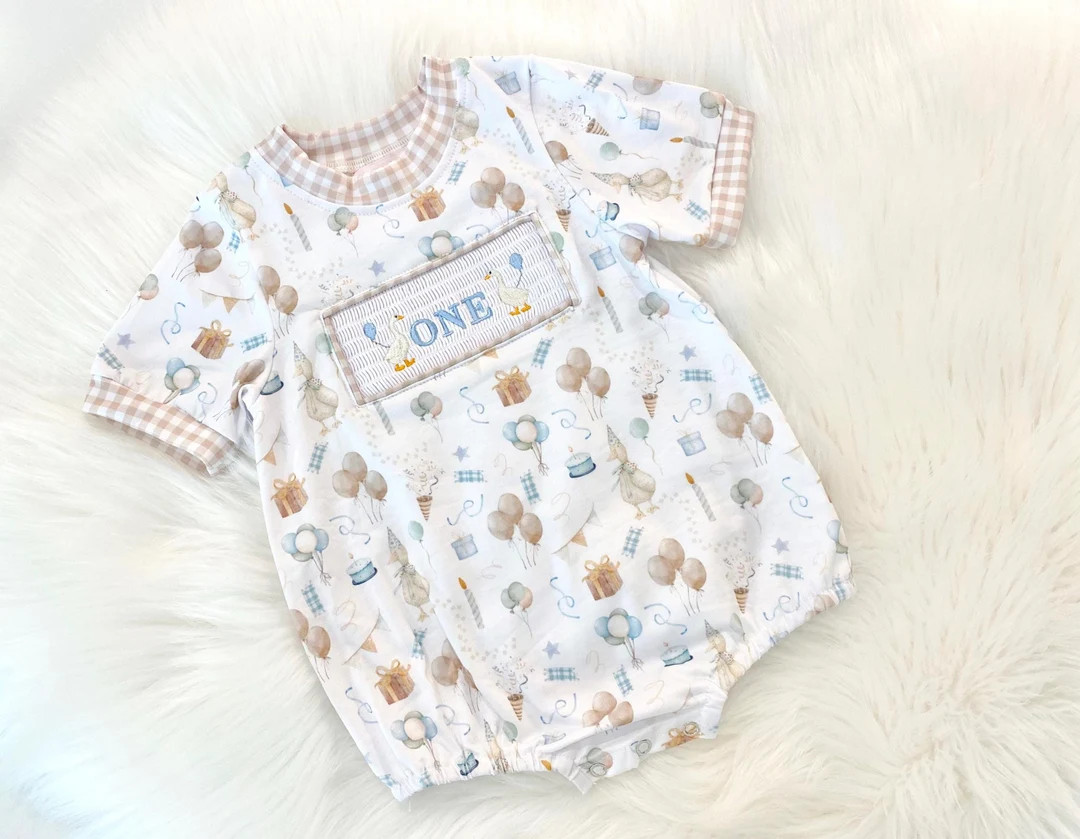 ONE Silly Goose First Birthday Boy Outfit Smocked Bubble Romper Geese Goose Baby Boys Birthday Ou... | Etsy (US)