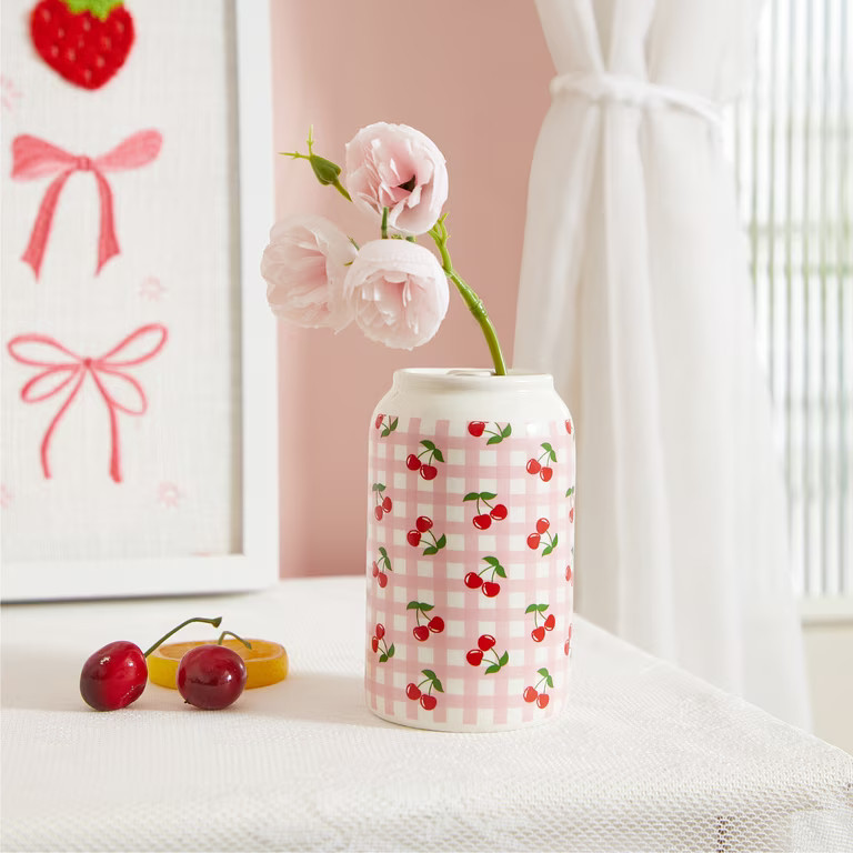 Mainstays Pink Gingham Cherry Soda Can Ceramic Vase, 2.76" L x 4.5" H | Walmart (US)