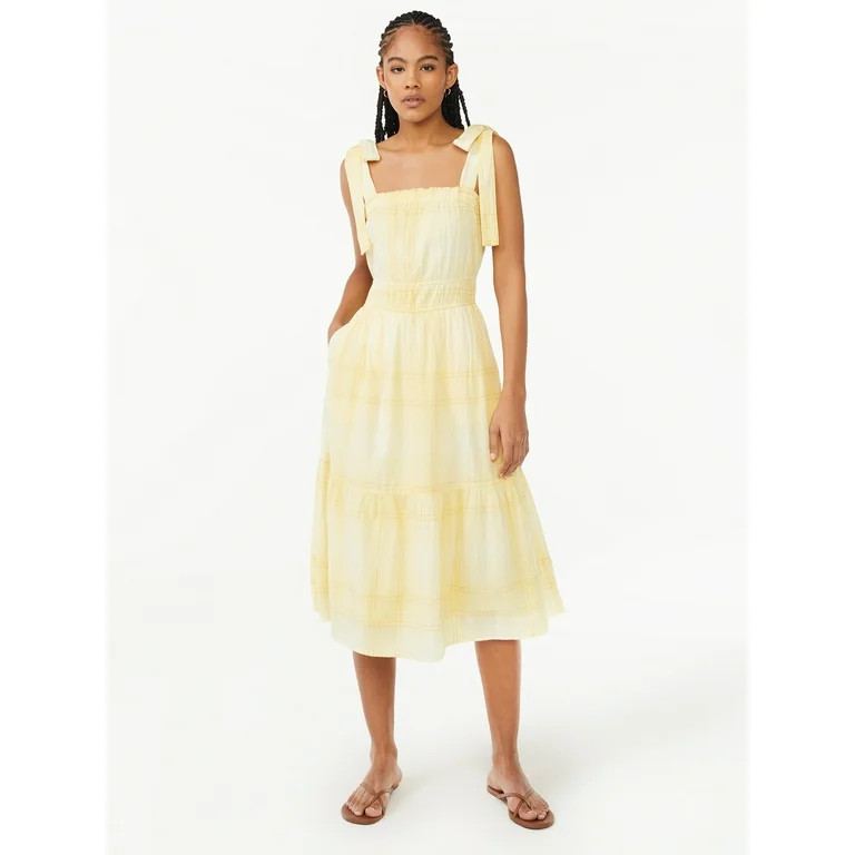 Free Assembly Women's Midi Sundress with Tie Shoulder Straps | Walmart (US)