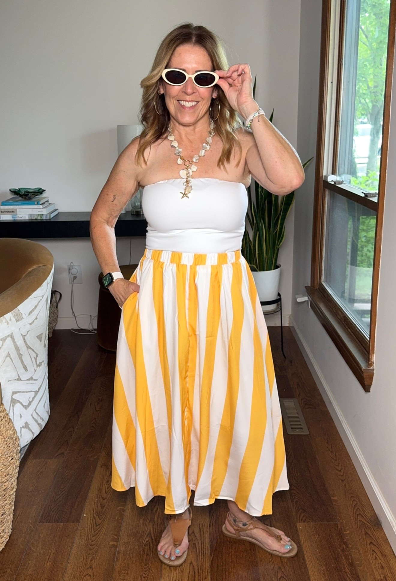 This Look for Less skirt is just like the FP version! Lined, pockets, and a good length, I’m 5’2”.  Comes in lots of different colors! Wearing a M. Top is from Amazon, wearing M. Shell necklace and sunglasses are from Amazon.

#LTKOver40 #LTKootd #LTKSeasonal