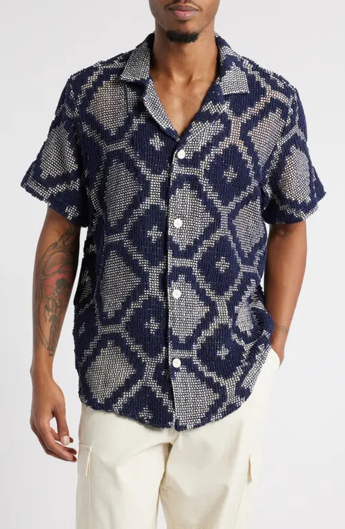 OAS Trastevere Cuba Crochet Camp Shirt in Blue Multi at Nordstrom, Size Small | Nordstrom