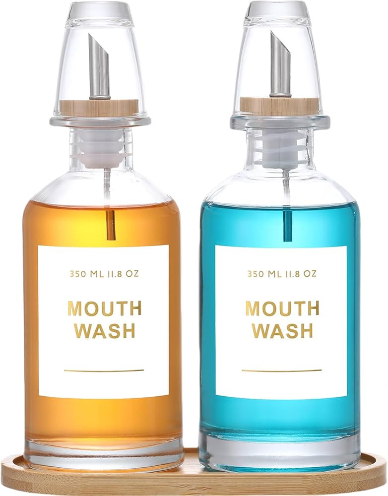 11.8OZ Glass Mouthwash Dispenser, Set of 2, Clear | Amazon (US)