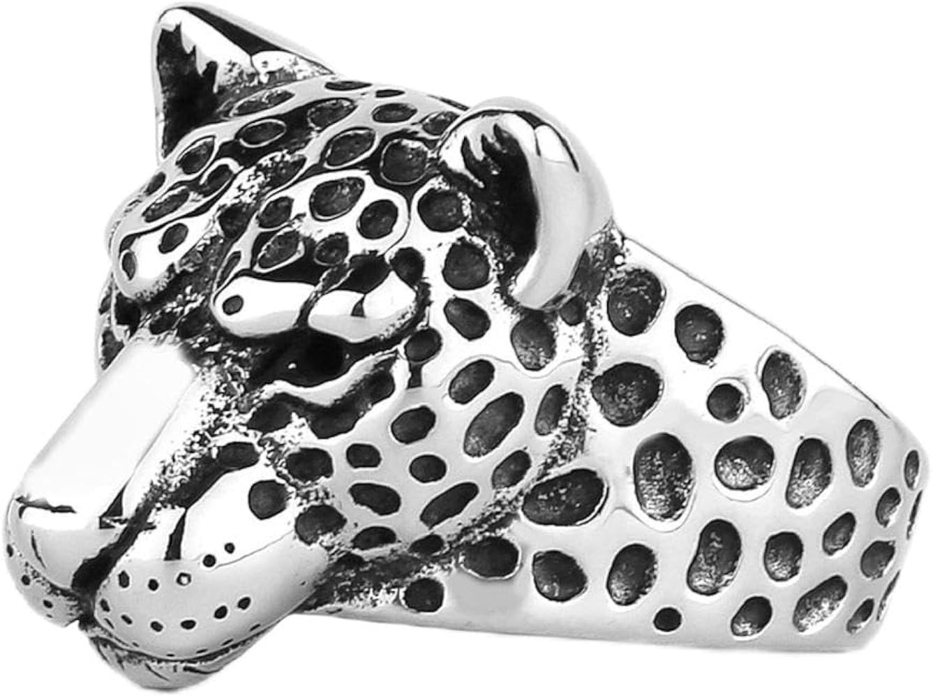 Silver Leopard Head Ring, Leopard Head Ring for Men, Punk Leopard Head Biker Ring Cheetah Head Je... | Amazon (US)