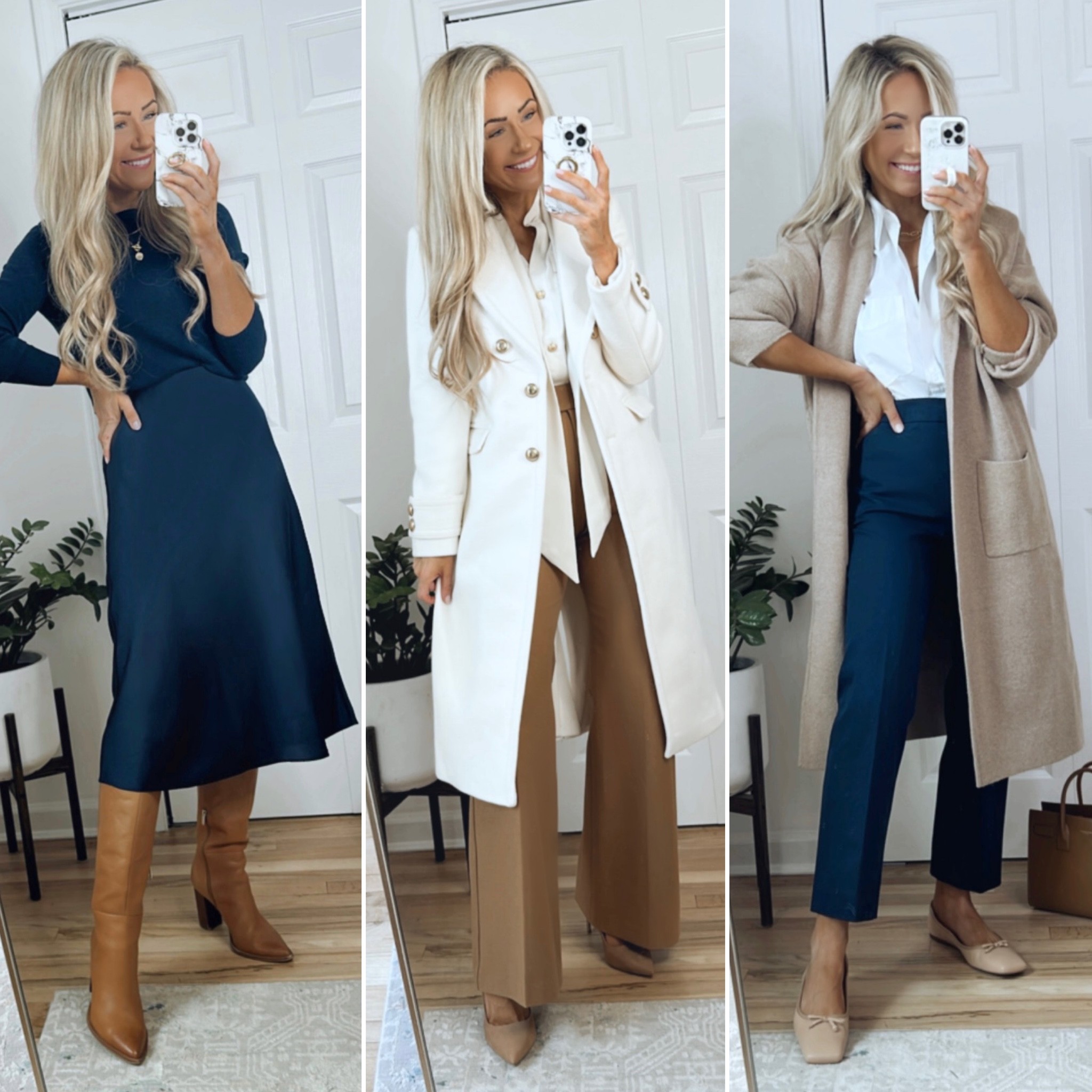Fall work wear! (Boots are old, linking similar below!) 

Business casual outfits, slip skirt outfit, flare leg trousers, sweater blazer outfit 

#LTKworkwear