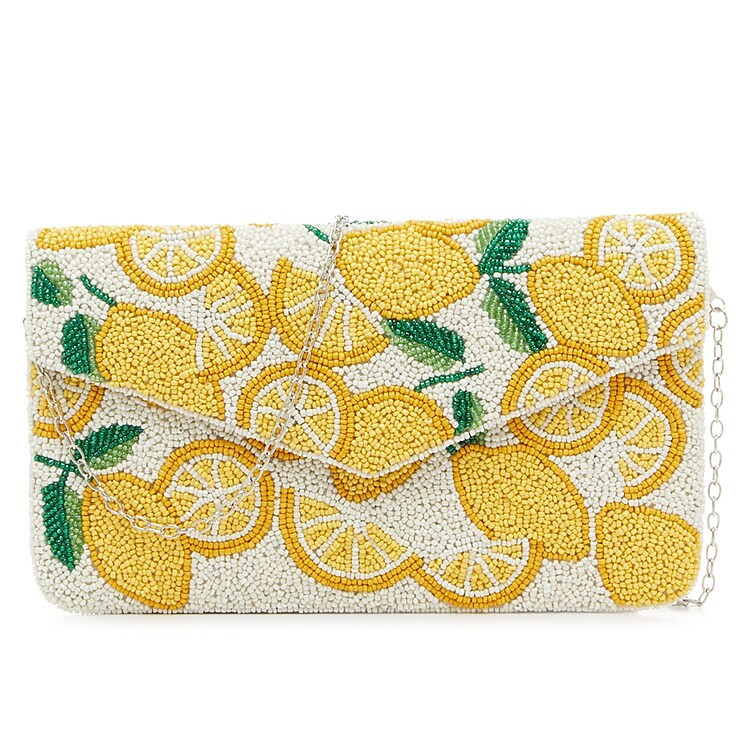 Kelly & Katie Beaded Clutch | Women's | White/Yellow Lemon Design | Size Not Applicable | Handbags | Clutch | DSW