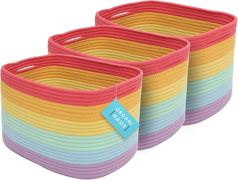 OrganiHaus Set of 3 Cute Rainbow Storage Basket for Decor | Cotton Rope Basket | Toy Baskets Orga... | Amazon (US)