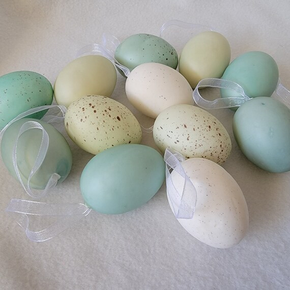 12 Hanging Easter Egg Ornaments, Shades of Blue, Green, Cream, Hanging Easter Tree Ornaments, Fea... | Etsy (US)