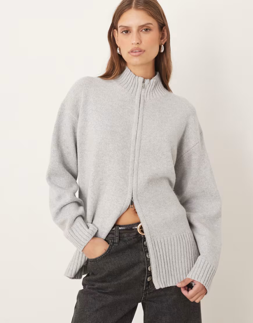 Pretty Lavish double ended zip knit cardigan in gray | ASOS (Global)