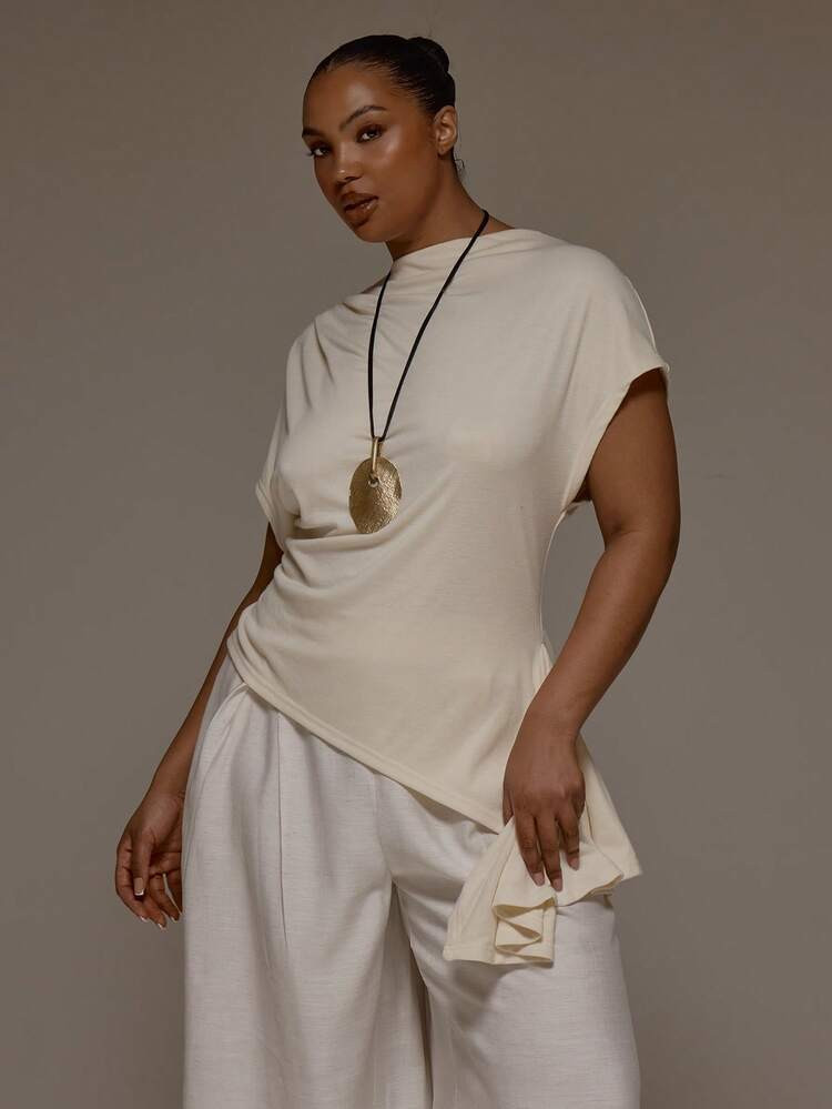 MUSERA Slash Neck Drape Ruched Ayssmetric Hem Tshirt  NewYear Cute Sexy Going Out Evening Party A... | SHEIN