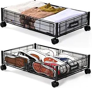 Luseba Under Bed Storage with Wheels, Under Bed Shoe Storage Organizer Drawer with Markable Namep... | Amazon (US)