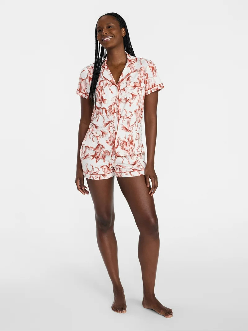 Joyspun Women's Dreamy Soft Collection Notch Top and Shorts Pajama Set, 2-Piece, Sizes XS-3X | Walmart (US)