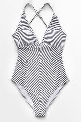 Black And White Stripe V-neck One-Piece Swimsuit | Cupshe