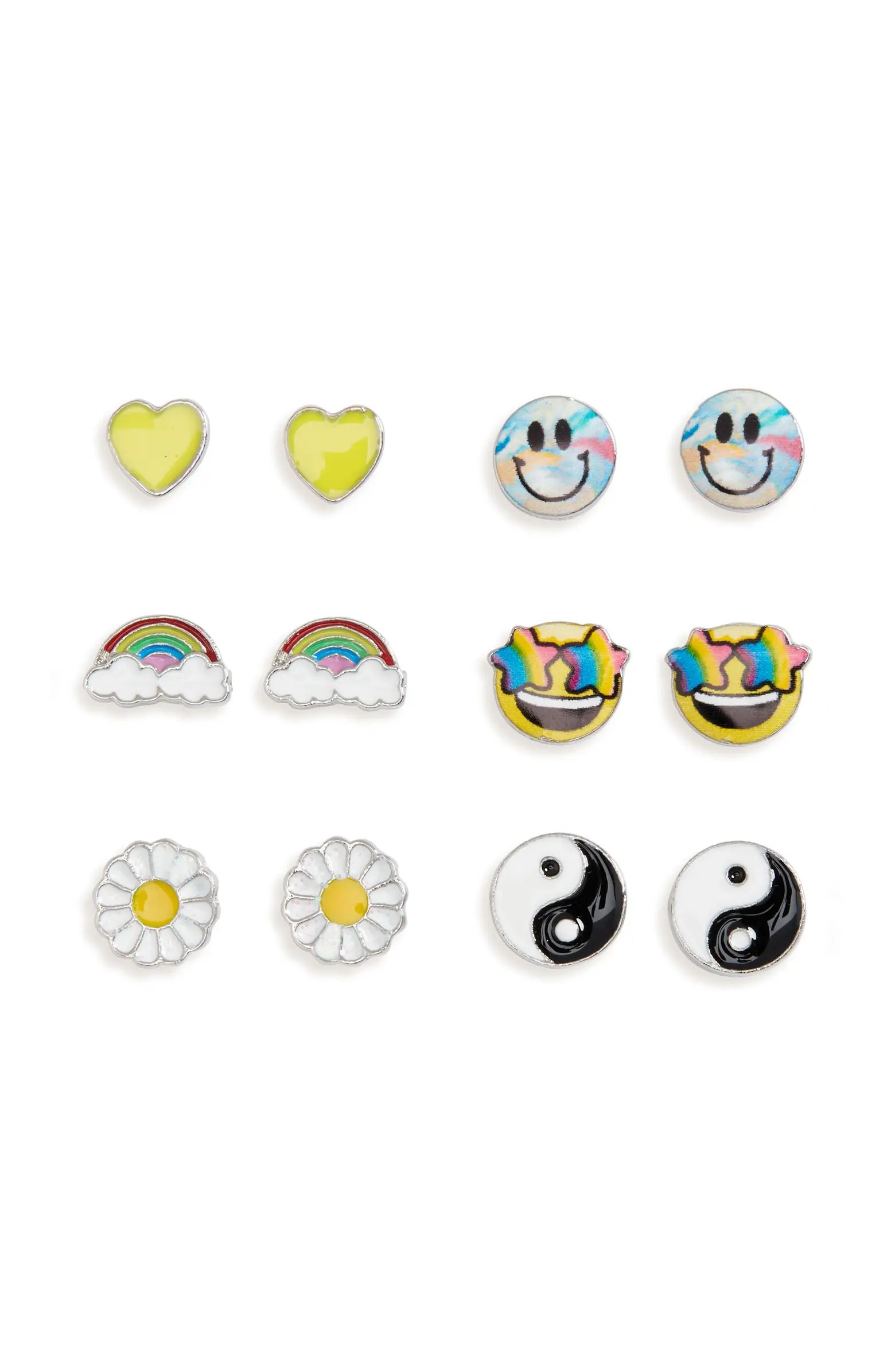 Ruby & Ry Kids' Happy Rainbow 6-Pack Stud Earrings | Nordstrom | Nordstrom