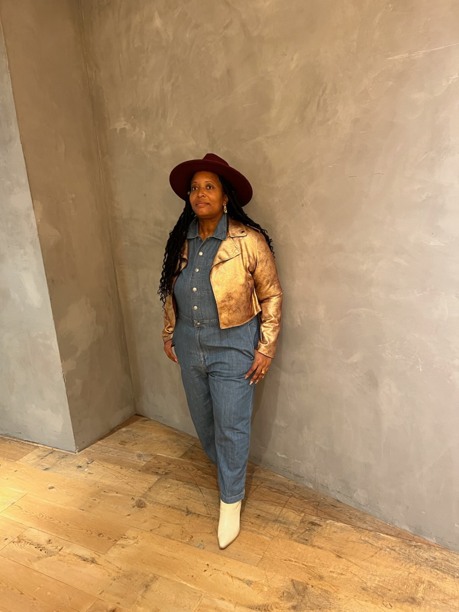 Just a little casual look.
The combination of a metallic/shiny jacket with a jumpsuit is the pairing you didn’t know you needed. This is high/low styling at its finest. 

#LTKfindsunder50 #LTKstyletip #LTKover40