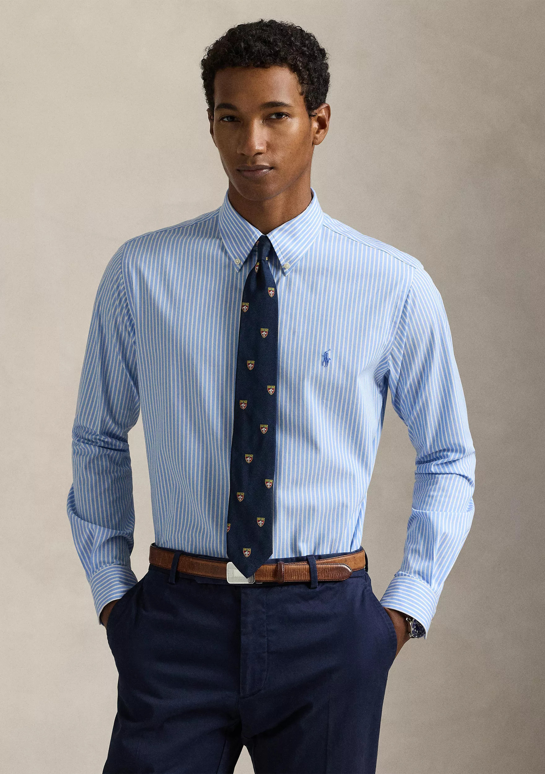 Classic Fit Striped Stretch Poplin Shirt | Belk