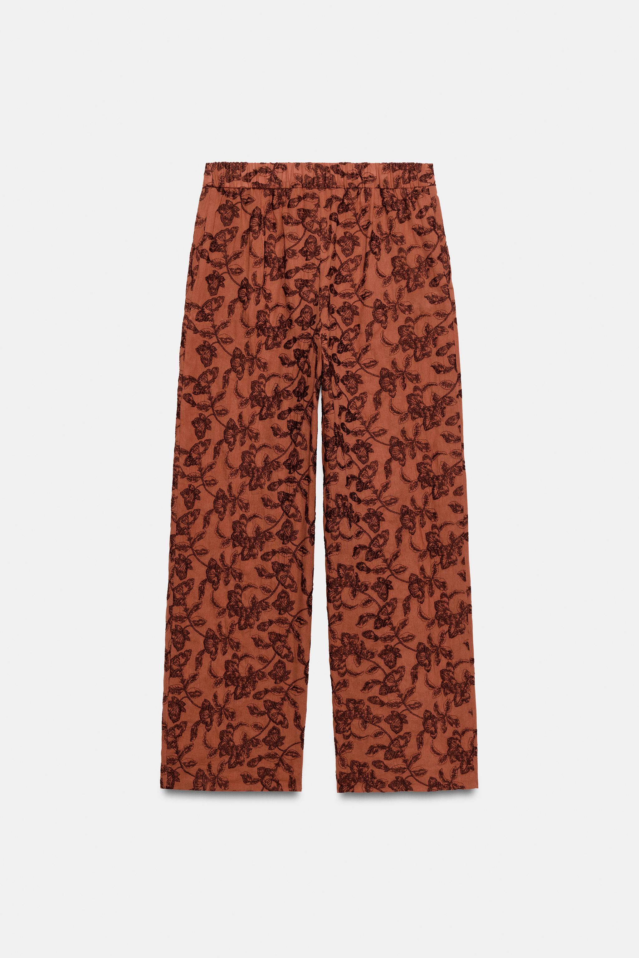EMBROIDERED STRAIGHT-LEG PANTS | Zara US