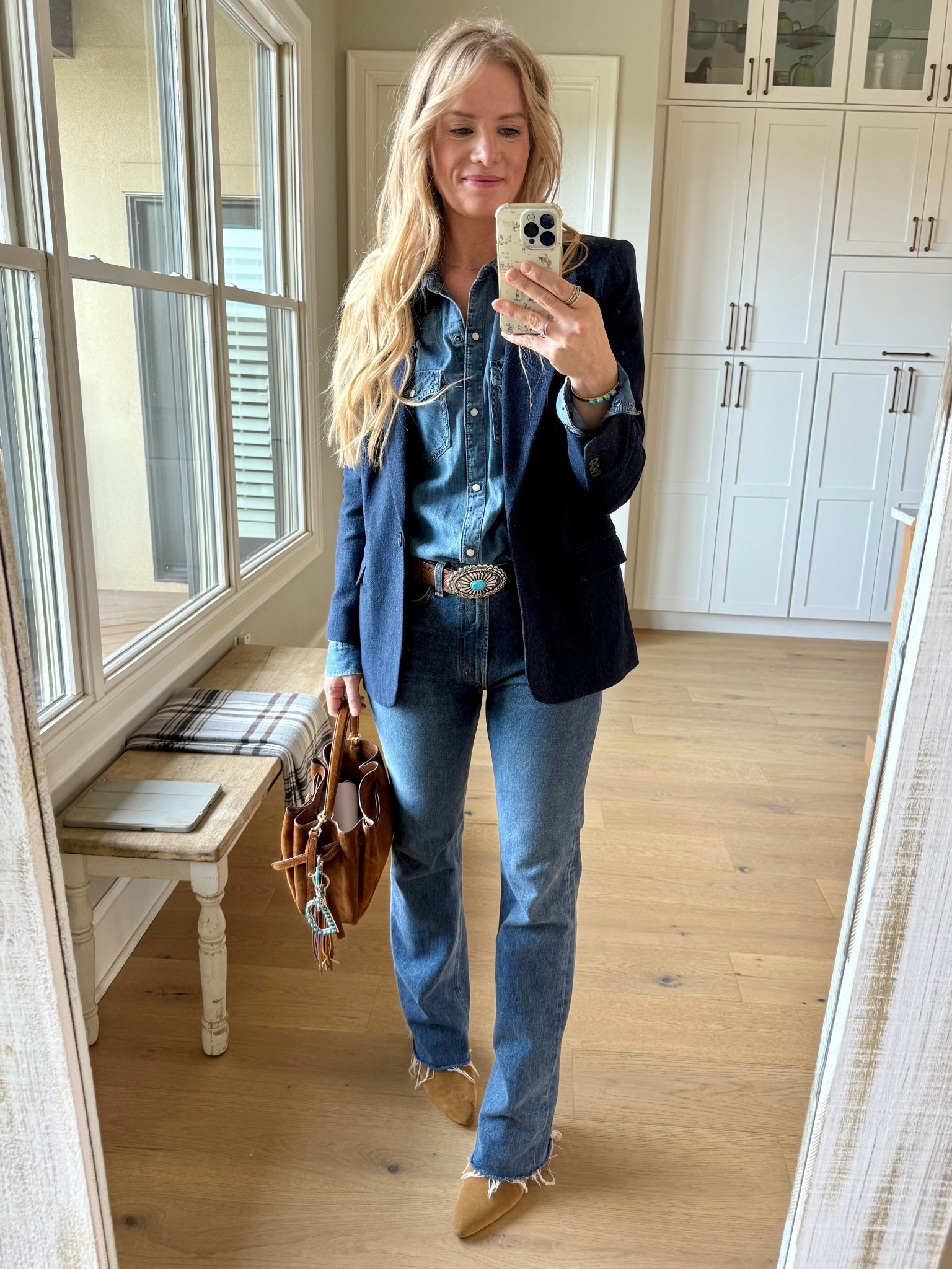 Jeans and blazer outfit

Size reference 5’9” 140 lbs

Denim blue blazer - medium
(Old express)

Denim western shirt - medium tall
(Old gap)

Bootcut jeans - 27

Boots - old Marc Fischer 




Western style. Denim on denim. Classy denim outfits. Spring western outfits. Classic style outfits. Western chic.



#LTKOver40 #LTKTall #LTKSaleAlert