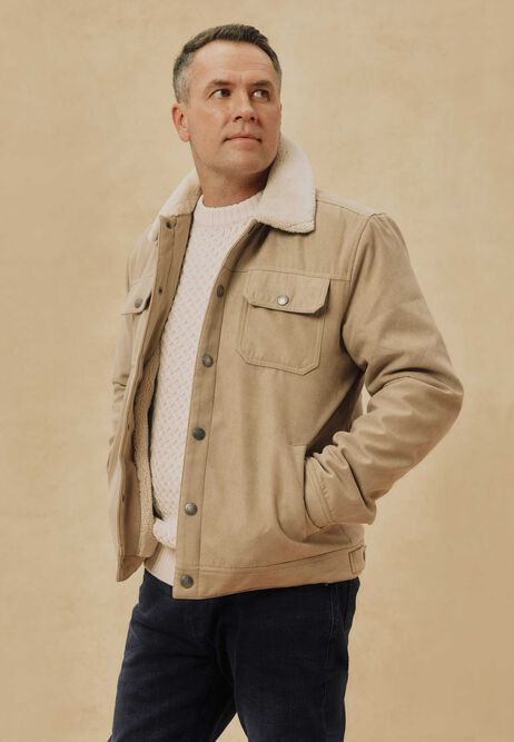 Mens Ecru Mock Suede Sherpa Jacket | Peacocks