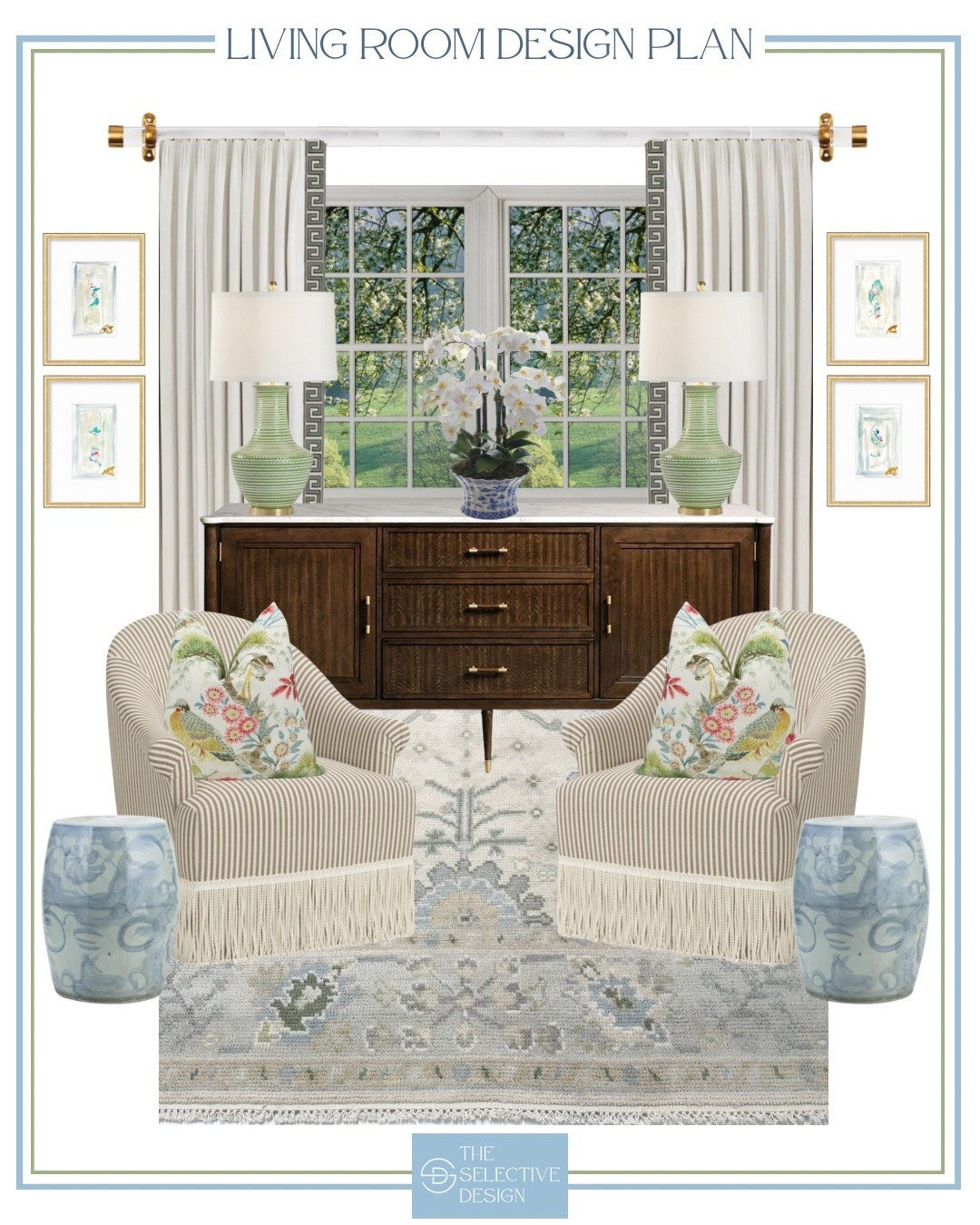 This cozy yet sophisticated living room blends traditional style with fresh, timeless details. Featuring striped fringe accent chairs, a vintage-inspired oushak rug, and a rich wood sideboard, this space is all about comfort and classic charm. 🌿
The abstract artwork, garden stools, and floral pillows add soft color and a touch of whimsy. The perfect warm and inviting space that feels curated and personal. 🏡

Living room design | classic living room decor | living room inspiration | living room ideas | southern traditional home | classic traditional home | elevated home decor 

#LTKSaleAlert #LTKHome #LTKFindsUnder100